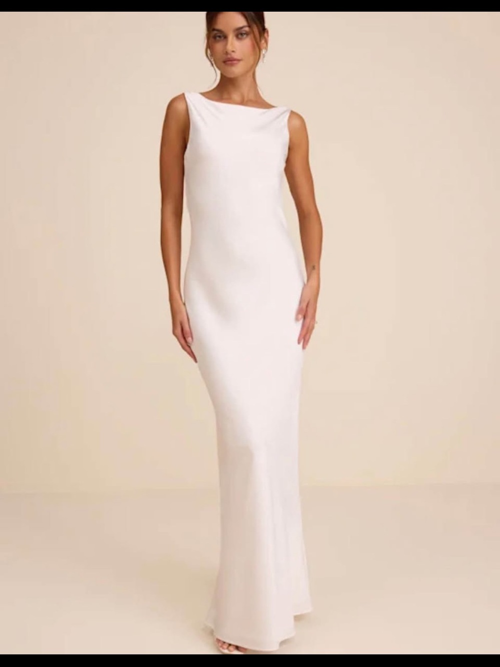 Lulu's Ivory Sleeveless Boatneck, cowl back Maxi Dress